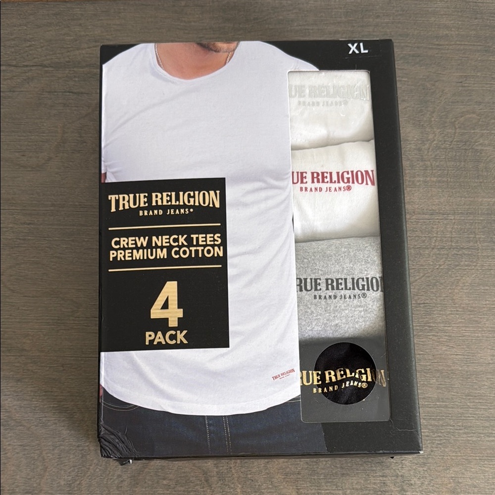 New True Religion White Crew Neck Tees 4-Pack